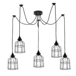 Black 5 Light Vintage Industrial Cage Pendant Ceiling Light E27 - thumbnail 1