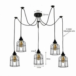Black 5 Light Vintage Industrial Cage Pendant Ceiling Light E27 - thumbnail 6