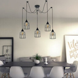 Black 5 Light Vintage Industrial Cage Pendant Ceiling Light E27 - thumbnail 4
