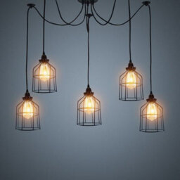 Black 5 Light Vintage Industrial Cage Pendant Ceiling Light E27 - thumbnail 5