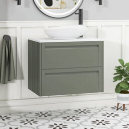 Royal Bathrooms Royal Bathroom Elmore 700mm Matt Green Wall Mounted Countertop Bathroom Vanity Unit 2 Drawer With Nova Basin - thumbnail 1