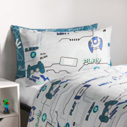 OHS Gaming Duvet Cover Set Reversible Quilt Pillowcase Bedding, Grey - Single - thumbnail 2