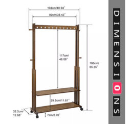 Modcraft Rustic Bamboo Clothes Rail Rack With Rolling Wheels, Two-Tier Shoe Shelves, Adjustable Top Shelf - thumbnail 5