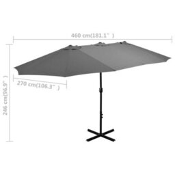 Walplus Garden Parasol With Aluminium Pole 460X270 Cm Anthracite - thumbnail 8