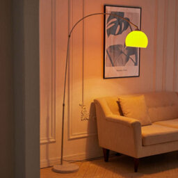 Darphe Modern Curved Bedroom Floor Lamp With Orange Lampshade,adjustable Height,e27 Base,for Living Room And Bedroom,marble Base - thumbnail 3