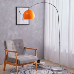 Darphe Modern Curved Bedroom Floor Lamp With Orange Lampshade,adjustable Height,e27 Base,for Living Room And Bedroom,marble Base - thumbnail 2