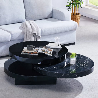 Furniture in Fashion Triplo Round Rotating Coffee Table In Milano Marble Effect - image 1