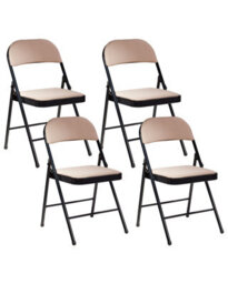 Wyld And Coco Set Of 4 Folding Chairs, Beige Padded Seats And Backrests, Black Metal Frame For Home Dining And Seating - thumbnail 3