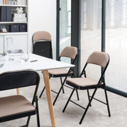 Wyld And Coco Set Of 4 Folding Chairs, Beige Padded Seats And Backrests, Black Metal Frame For Home Dining And Seating - thumbnail 2