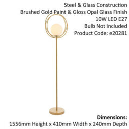 1556mm Brushed Gold Standing Floor Lamp Light With Glass Opal Sphere Shade - thumbnail 2