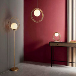 1556mm Brushed Gold Standing Floor Lamp Light With Glass Opal Sphere Shade - thumbnail 4