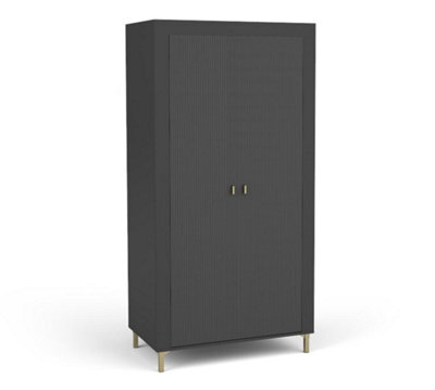Arte Mossa Stylish Hinged Door Wardrobe In Black & Oak - W970mm X H1930mm X D560mm - image 1