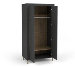 Arte Mossa Stylish Hinged Door Wardrobe In Black & Oak - W970mm X H1930mm X D560mm - thumbnail 2