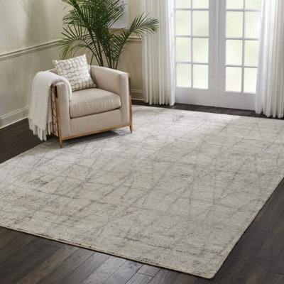 Grey Luxurious Modern Wool Easy To Clean Geometric Handmade Dining Room Bedroom And Living Room Rug -168Cm X 226Cm