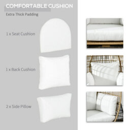 Wyld Haus Tasudo Khaki Rattan-Style Egg Chair With White Cushions And Pillows, Single-Seat Outdoor Lounge Chair - thumbnail 6