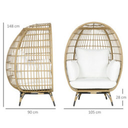 Wyld Haus Tasudo Khaki Rattan-Style Egg Chair With White Cushions And Pillows, Single-Seat Outdoor Lounge Chair - thumbnail 3