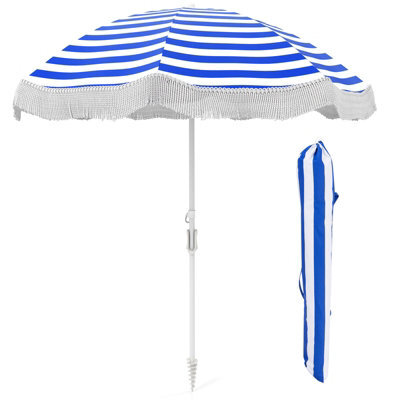 Costway 180 Cm Fringe Beach Umbrella Portable Patio Tassel Parasol W/ Bag - image 1
