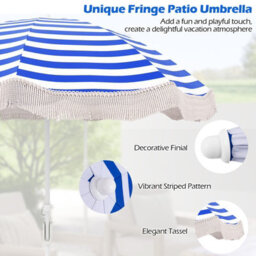 Costway 180 Cm Fringe Beach Umbrella Portable Patio Tassel Parasol W/ Bag - thumbnail 9