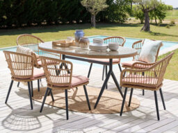 Beliani Garden Dining Set 6 Seater Aliano With Cushions Pe Rattan Pastel Pink - thumbnail 2