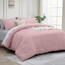 Bedlooms Peach Stripe Duvet Cover Complete Bedding Set, Breathable & Anti-Allergic Microfiber, Double 200X200Cm - thumbnail 1