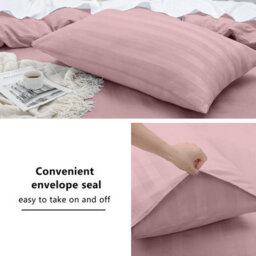 Bedlooms Peach Stripe Duvet Cover Complete Bedding Set, Breathable & Anti-Allergic Microfiber, Double 200X200Cm - thumbnail 3