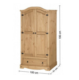 Mercers Furniture Corona 2 Door 1 Drawer Arch Top Wardrobe Double Robe Solid Wood Mexican Pine Wooden - thumbnail 4
