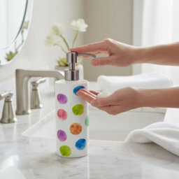 Purely Home Rainbow Polka Dots Stainless Steel Soap Dispenser - Pump Action Refillable Bathroom & Kitchen Décor - thumbnail 2