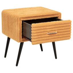 Wyld And Coco Novahome Orange Corduroy Jumbo Bedside Table With 1 Drawer, Curved Iron Legs - thumbnail 6