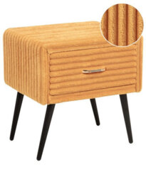 Wyld And Coco Novahome Orange Corduroy Jumbo Bedside Table With 1 Drawer, Curved Iron Legs - thumbnail 3