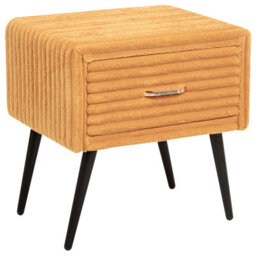 Wyld And Coco Novahome Orange Corduroy Jumbo Bedside Table With 1 Drawer, Curved Iron Legs - thumbnail 5