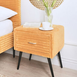 Wyld And Coco Novahome Orange Corduroy Jumbo Bedside Table With 1 Drawer, Curved Iron Legs - thumbnail 2