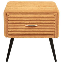 Wyld And Coco Novahome Orange Corduroy Jumbo Bedside Table With 1 Drawer, Curved Iron Legs - thumbnail 1