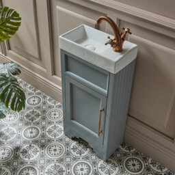 Homestylestore Light Grey 400mm Bathroom Vanity Unit With Basin And Brushed Copper T Bar Handles - thumbnail 2
