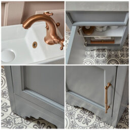 Homestylestore Light Grey 400mm Bathroom Vanity Unit With Basin And Brushed Copper T Bar Handles - thumbnail 5