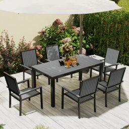 Outsunny 6 Seater Aluminium Garden Dining Set With Stackable Chairs, Grey - thumbnail 9