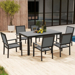 Outsunny 6 Seater Aluminium Garden Dining Set With Stackable Chairs, Grey - thumbnail 8