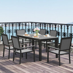 Outsunny 6 Seater Aluminium Garden Dining Set With Stackable Chairs, Grey - thumbnail 1