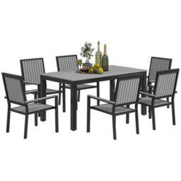 Outsunny 6 Seater Aluminium Garden Dining Set With Stackable Chairs, Grey - thumbnail 2