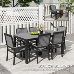 Outsunny 6 Seater Aluminium Garden Dining Set With Stackable Chairs, Grey - thumbnail 5
