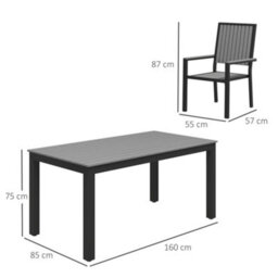 Outsunny 6 Seater Aluminium Garden Dining Set With Stackable Chairs, Grey - thumbnail 3