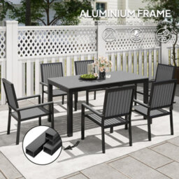 Outsunny 6 Seater Aluminium Garden Dining Set With Stackable Chairs, Grey - thumbnail 4