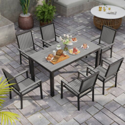 Outsunny 6 Seater Aluminium Garden Dining Set With Stackable Chairs, Grey - thumbnail 7