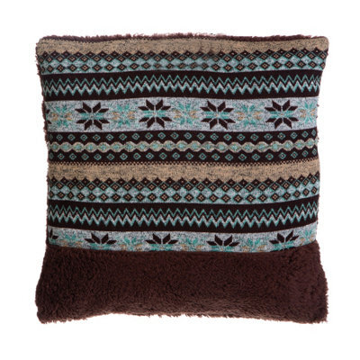 Orsina Fairisle Brown Throw Cushion, Polyester Décor Cushion For Relaxing, Washable Cushion For Sofa, Bed, Chair