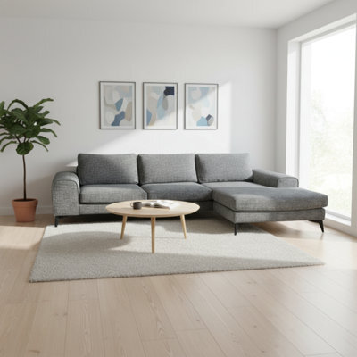 Abakus Direct Venice Chenille Corner Sofa In Dark Grey Right Facing With Deep Seats And Extra-Wide Padded Arms - image 1