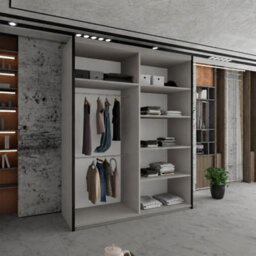 Sliding Wardrobes 4 u LTD Sliding Wardrobes 4U Modern Clay Double Sliding Mirror Door Wardrobe With Black Strips & Led Light 150Cm - thumbnail 3