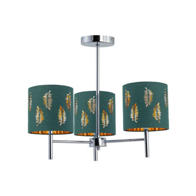 First Choice Lighting Brea - Chrome 3 Light Fitting With Dark Green Fern Shades - image 1