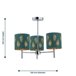 First Choice Lighting Brea - Chrome 3 Light Fitting With Dark Green Fern Shades - thumbnail 5