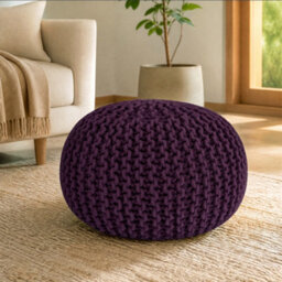 Bravich Purple Chunky Knitted Pouffe Footstool - 50Cm Round - thumbnail 1