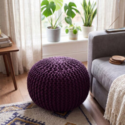 Bravich Purple Chunky Knitted Pouffe Footstool - 50Cm Round - thumbnail 3