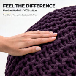 Bravich Purple Chunky Knitted Pouffe Footstool - 50Cm Round - thumbnail 8